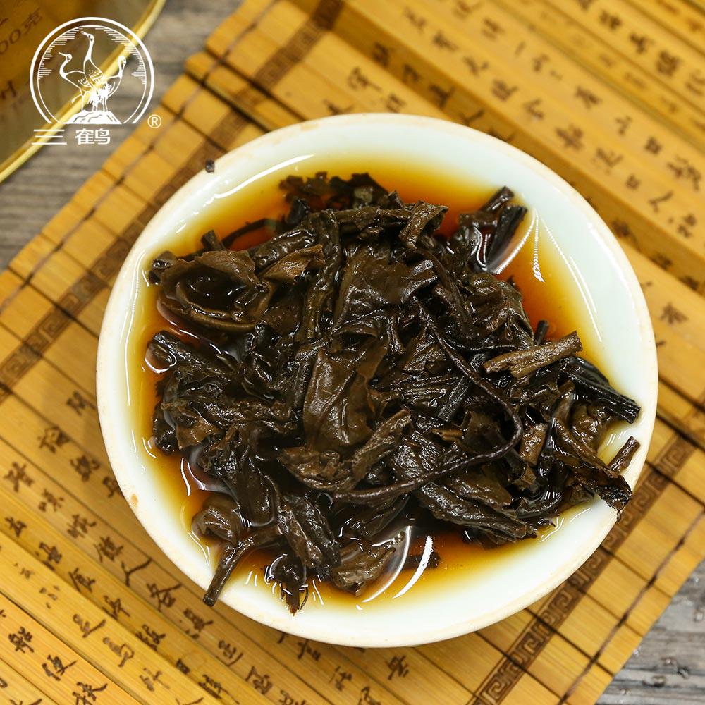 Three Cranes Sanhe 2019 Liu Pao Tea løs mørk te Guangxi Wuzhou Liupao Box Teas Golden Jar 200g