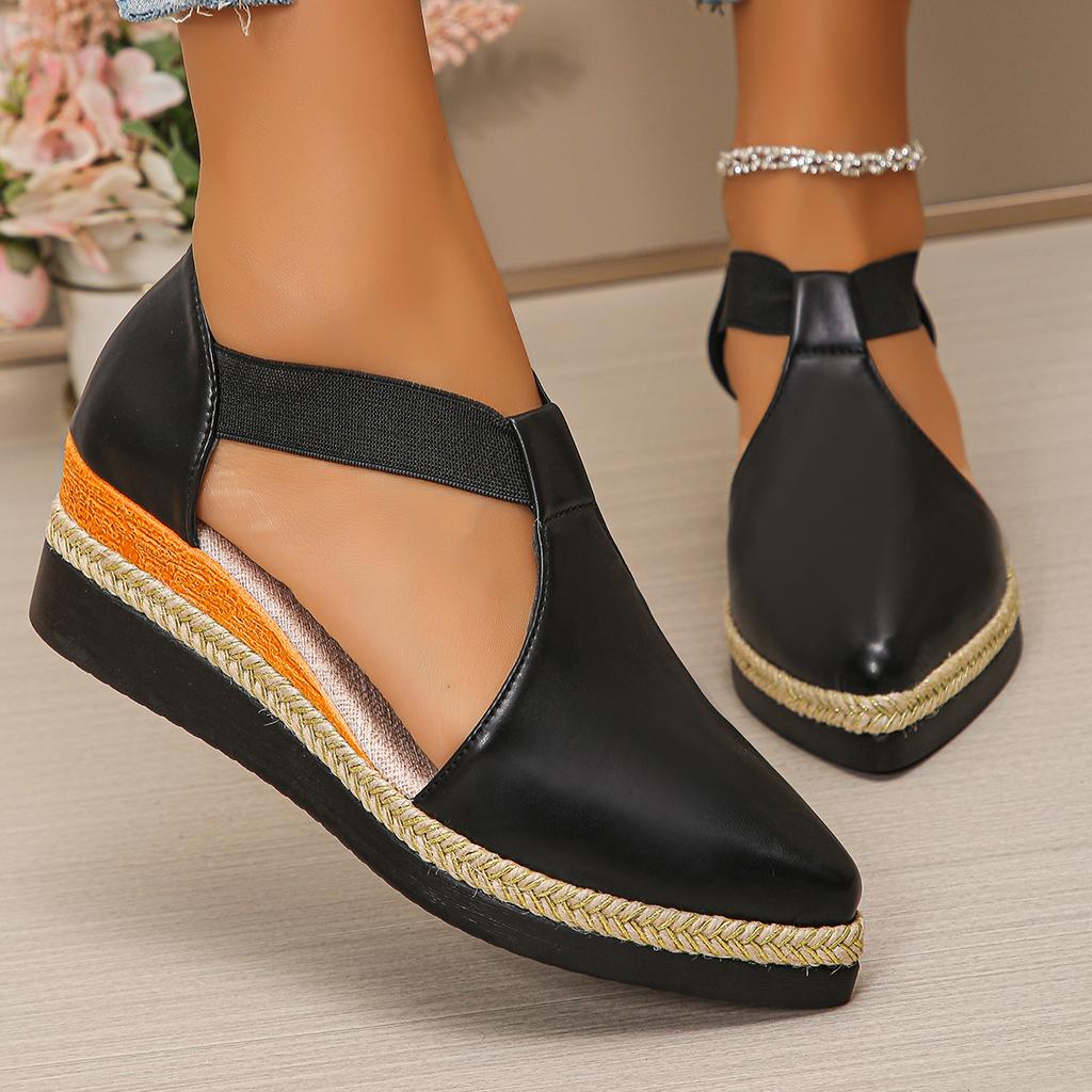Fashion Women Closed Toe Wedge Sandals Summer Fashion Buckle Strap Solid Color Pointed Toe Elegant Comfortable Sandals for Women