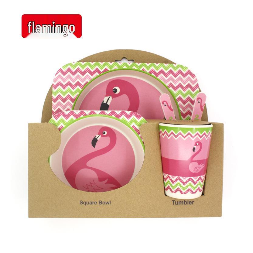 Kreativní dětská jídelní sada z bambusového vlákna - Pěti dílný kreslený design pro děti.