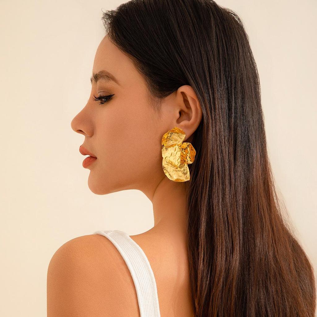 Geometric Irregular Metal Stud Earrings: European & American Minimalist Style