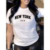European Size New York Letter Print T-shirt, Short Sleeve Crew Neck Casual Top For Summer & Spring, Women's Clothing