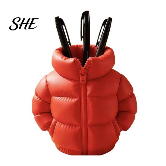 Handmade Desk Decor Puffer Jacket Shaped Pen Cup, 3D Printed Organizer, Creative And Pencil Holder Coat for Makeup Brushes, Home Office Organizer