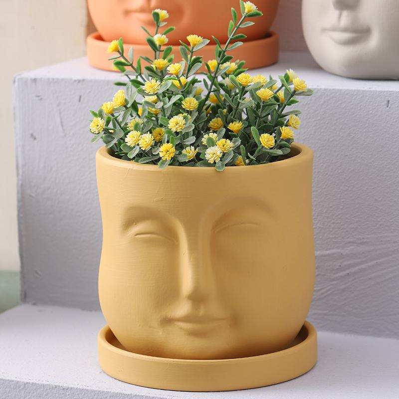 Creative Humanoid Head Ceramic Flower Pot Plant Flower Vase Garden Decoration Special-shaped Irregular Human Head Vase Art Decor