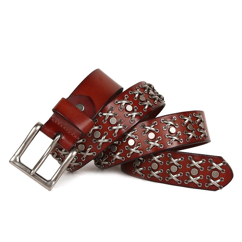 

Top Natural 100% Cow Leather Buckle Belt New Brand Genuine Leather Punk Rivet Belts,mens Metal Motor Biker Belt for Jeans 125cm