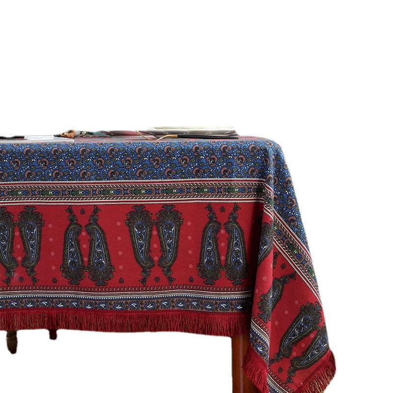Cloth Dad Bohemian Cotton And Linen Printed Large Flower Tablecloth Dining Table Cloth Big Red Fringed Rectangular Table Mat Tablecloth Factory