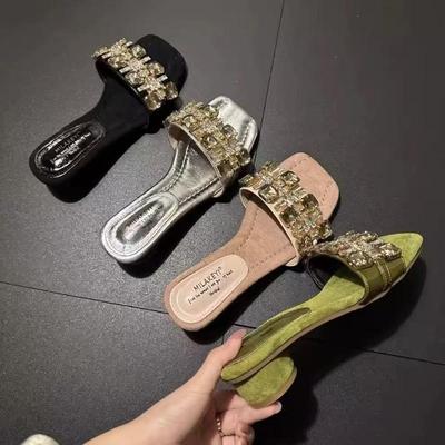Neue Stil Hausschuhe Damenschuhe Quadratische Zehenpartie Dicke Absätze Gerade Linie Vielseitige High-Heel Zehensandalen