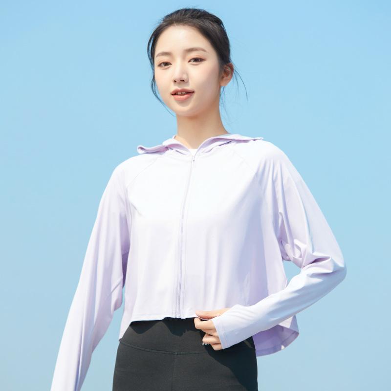 Nylon original yarn cold silk cool yoga jacket slim-fitting sunscreen clothing women's summer UV protection breathable sunscreen clothing