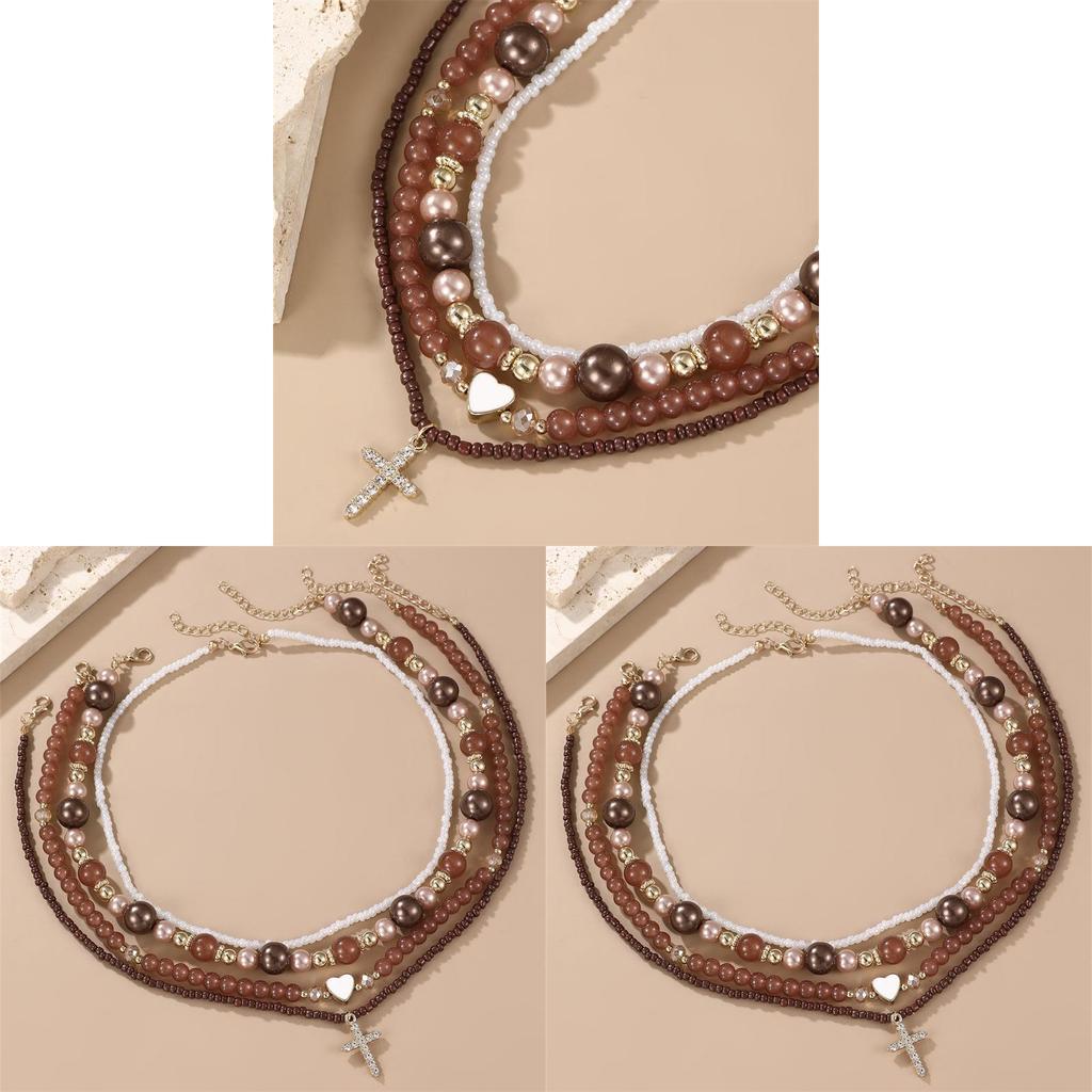 Punk Style Geometric Necklace With Heart Pendant And Pearl Layering For Womens Daily Wear