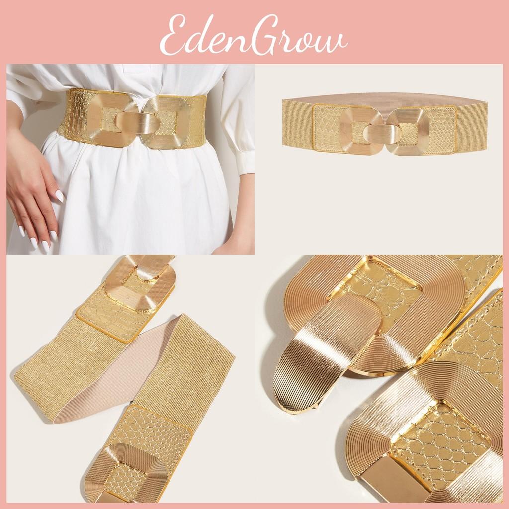 Women Gold Metal Waist Belt Snap Fastener Asymmetric Design Dresses Outerwear