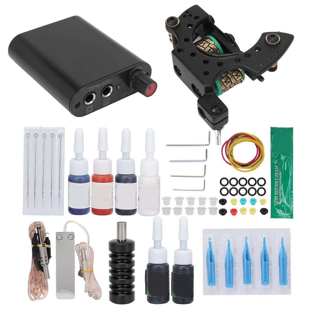 Complete Tattoo Machine Kit Professional Tattoo Kit with Coils Tattoo Machine 6 Ink Power Supply