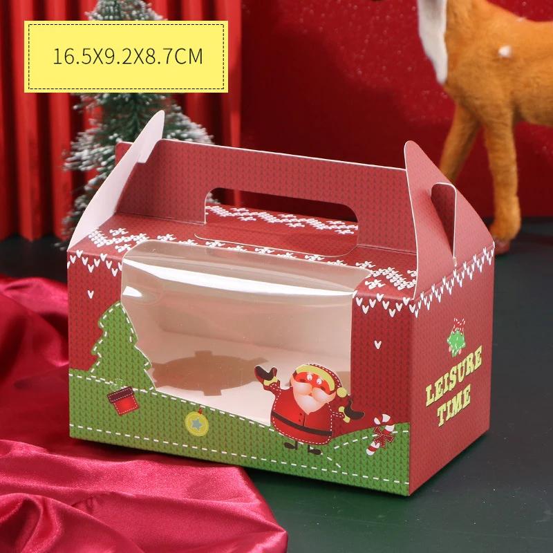 6Pcs Paper Gift Box With Window Christmas Treat Boxes Cupcake Muffin Cake Food Packaging Paper Box Xmas Birthday Party Decor