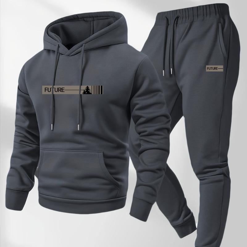 Men'S Two-Piece Set, Casual Round Neck Long Sleeve Hooded Sweatshirt and Sweatpants Set, Suitable for Winter and Autumn, Sportswear Set
