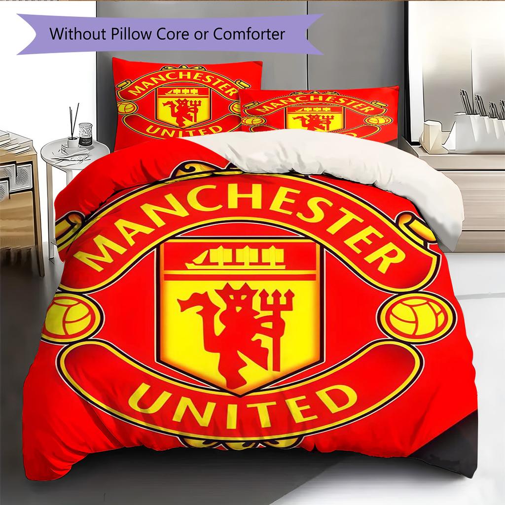 Set cu cuvertură și fețe de pernă Man Utd Decor Acasă Cadou de Ziua de Naștere (1 * husă de pilotă + 2 * fețe de pernă, fără miez)
