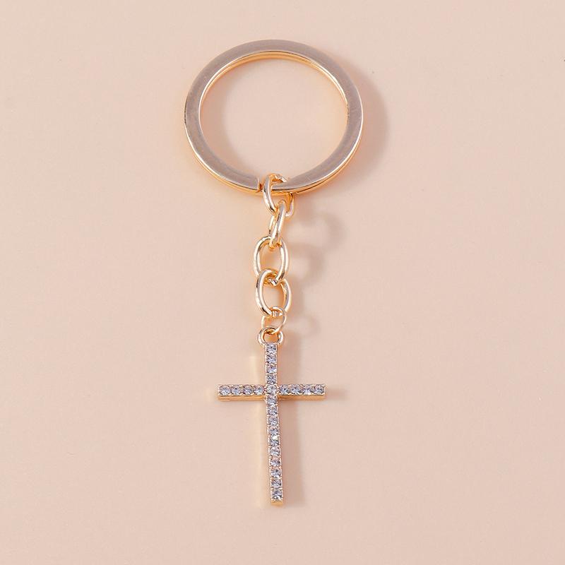 Luxury Rhinestone Crystal Cross Keychain Religious Key Ring Pendants for Key Holder Women Girls Handbag Charms DIY Jewelry Gifts