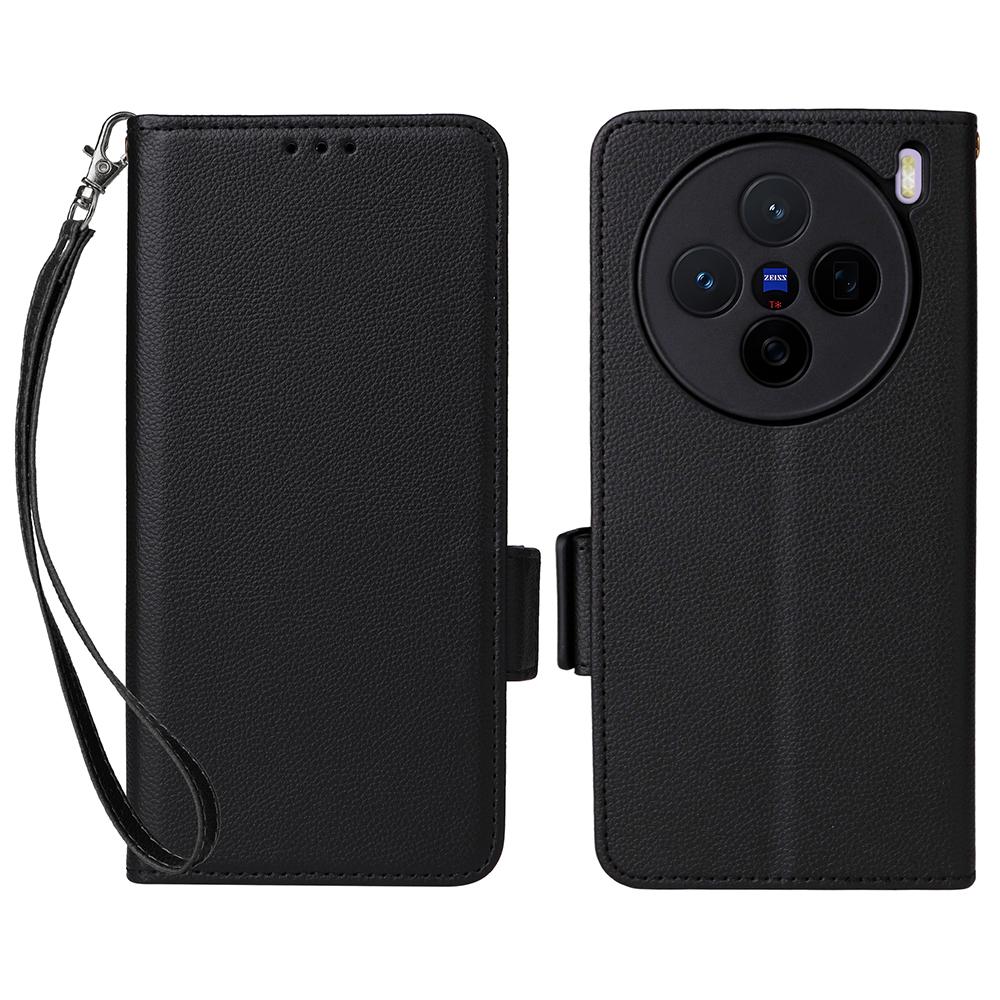 For vivo X200s 5G Leather Case with Wrist Strap Litchi Texture Wallet Phone Cover