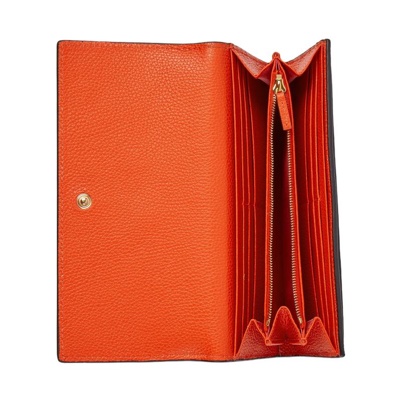 Gucci Marmont Gold Double G Hardware Snap Closure Leather Wallet Small Women's Beige and Orange