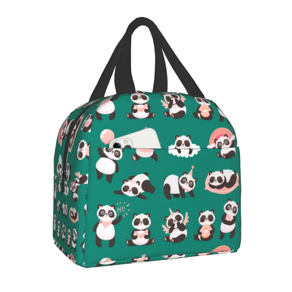 Panda Bear Insulated Lunch Bag for Camping Travel Portable Thermal Cooler Lunch Box Women Kids Work Picnic Food Storage Bags