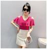 2024 Chic Off-Shoulder Diamond Accent Lotus Sleeve T-Shirt