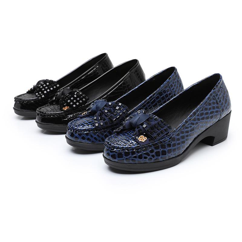 Fashion GKTINOO Spring Autumn Women Pumps Bowknot Slip On Thick Heels Fashion Soft Women Shoes For Mother Patent Leather Footwear