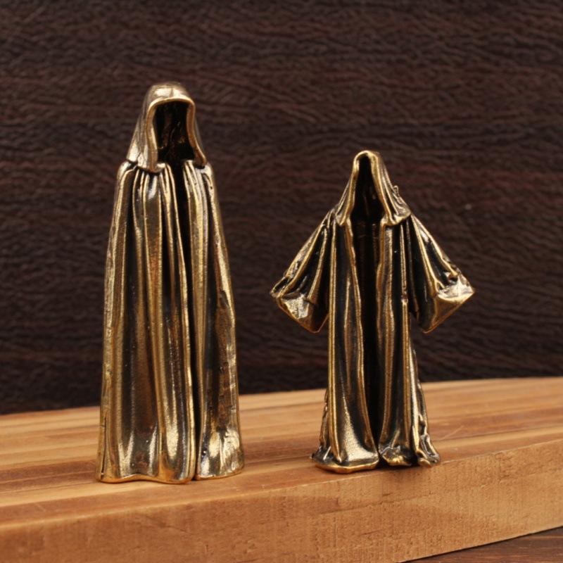 Grim Reaper Small Statue Brass Faceless Men Hooded Robe Figurines Retro Metal Home Office Desktop Decorations Ornaments Gifts