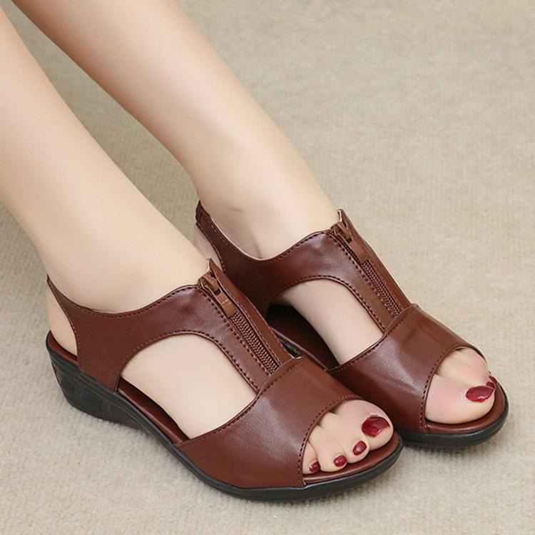 Sandalen im römischen Stil Fischmaul Reißverschluss Atmungsaktiv Keilabsatz Damenschuhe 36-41