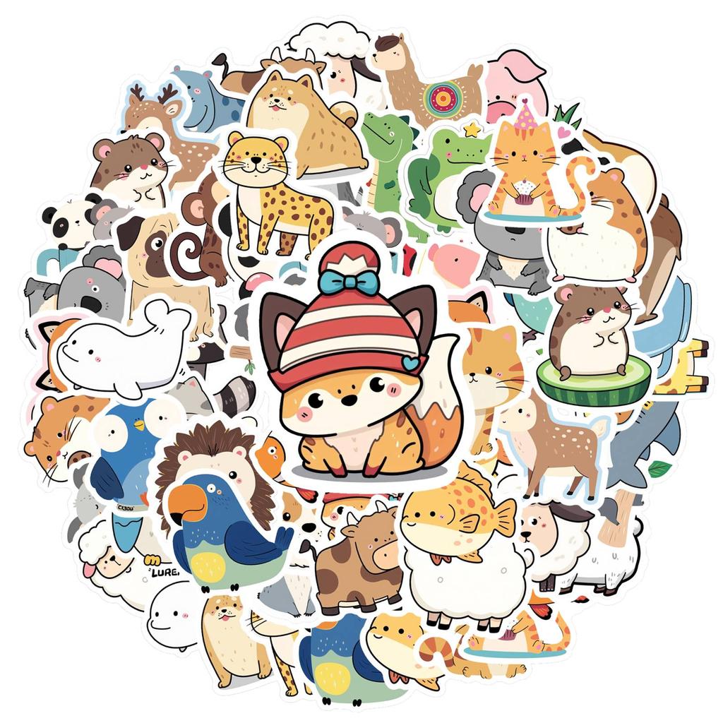 35pcs-50pcs Cartoon Nature Stickers Colorful Animal Stickers Stickers For DIY Phone Laptop Scrapbook Bike