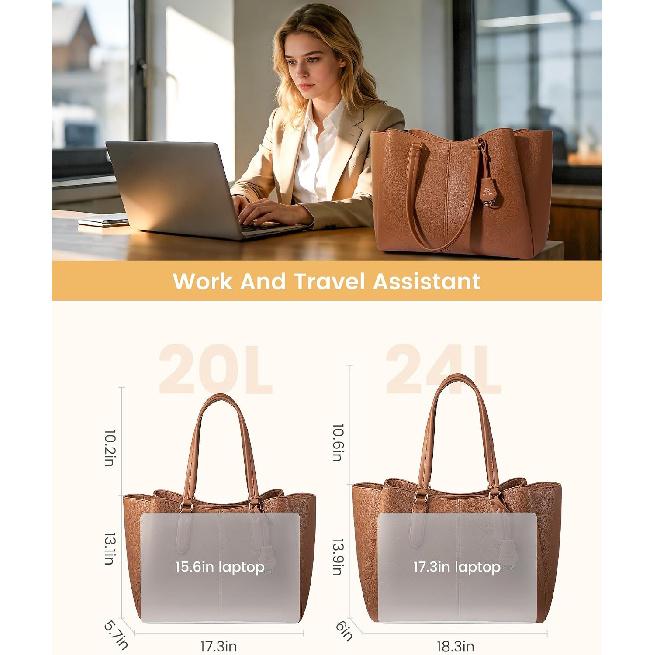 LOVEVOOK Laptop Tote Bag for Women 15.6 In Work Bags with Triple Compartments Large Faux Leather Computer Office Briefcase