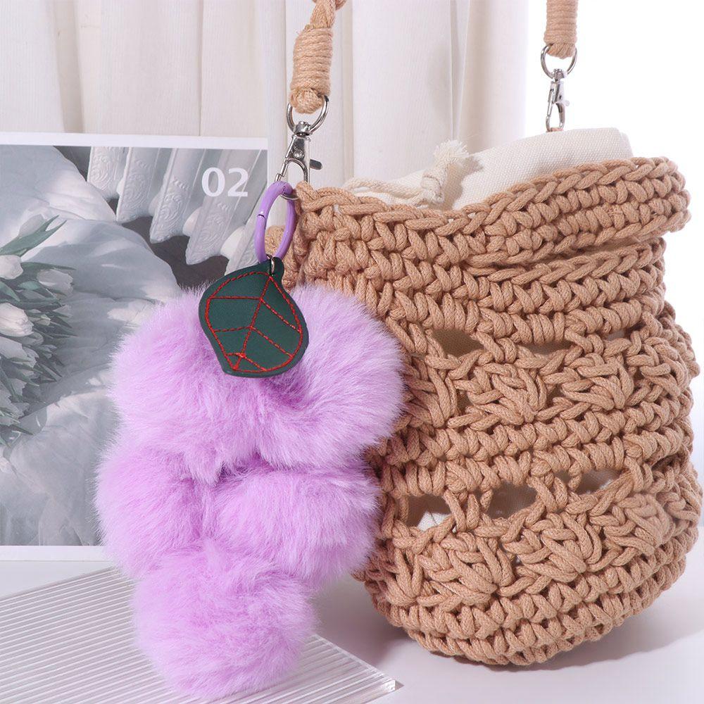 2Pcs Soft Plush Furry Grape Key Chain Charm Decor Pompoms Keyring Fruit Keychain Pendant  Purse