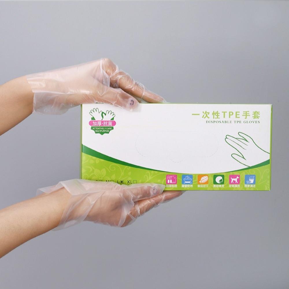100 PCS Disposable TPE Gloves, Powder Free and Latex Free, Suitable for Kitchen, Bathroom Cleaning