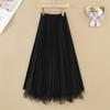 Sisbest Elegant High-Waist Sequin Pleated Mesh Skirt