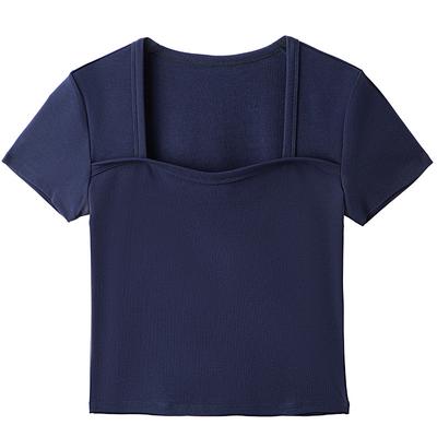 Yaz Konu Kısa Kollu Kare Yaka T-Shirt Kadın İnce Pamuklu Dip Gömlek Kadın