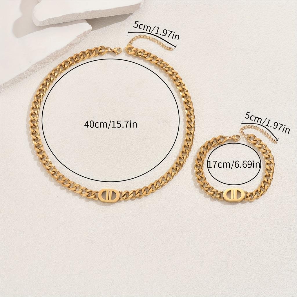 Wind Ladies Light Luxury Cuban Necklace Bracelet Set Niche Geometric Hip Hop Design Long Clavicle Chain Bracelet