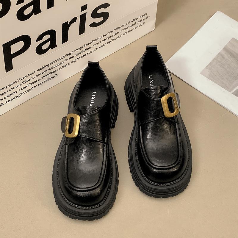 

Retro black British thick heel platform small leather shoes women s 2025 new autumn and winter versatile French Mary Jane single shoes 35