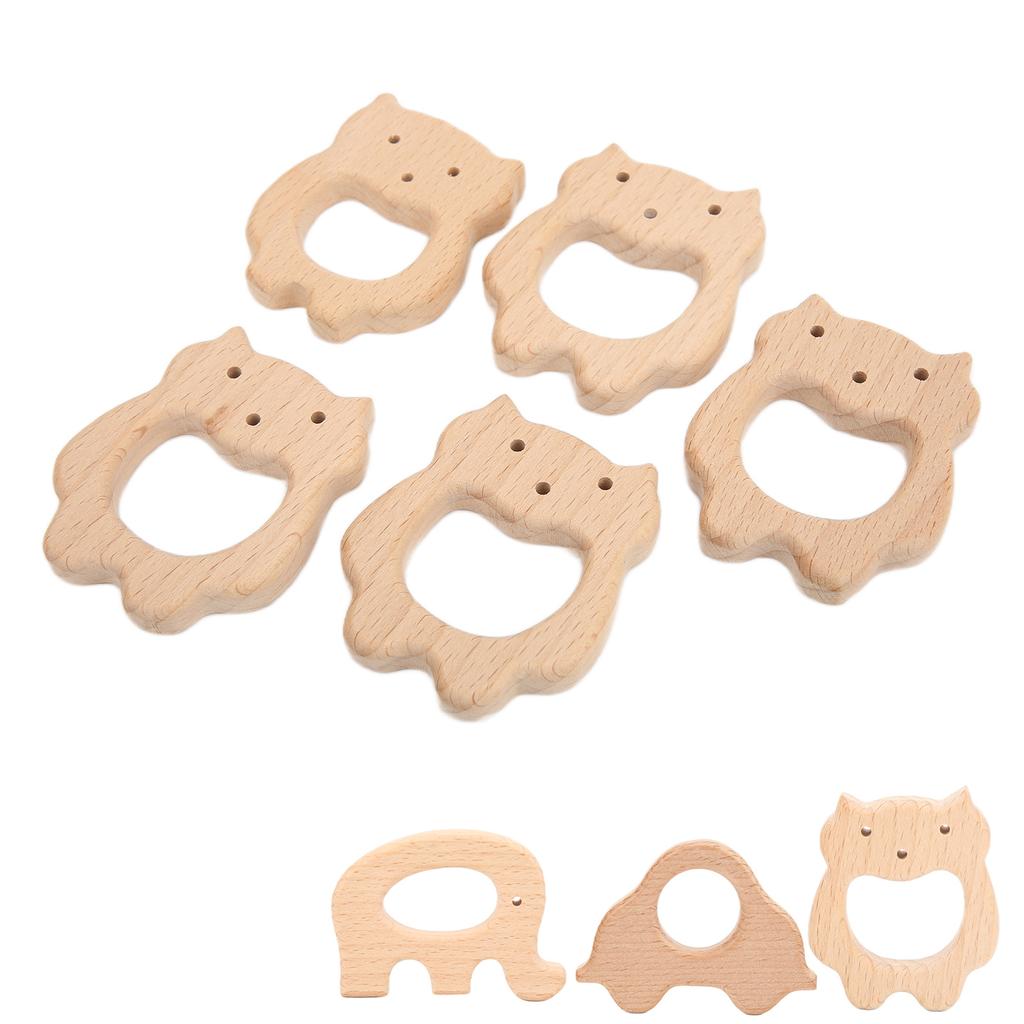 5Pcs Wooden Teether Toys Natural Beech Sturdy Durable Impact Resistance Smooth Safe Non Toxic Wood T