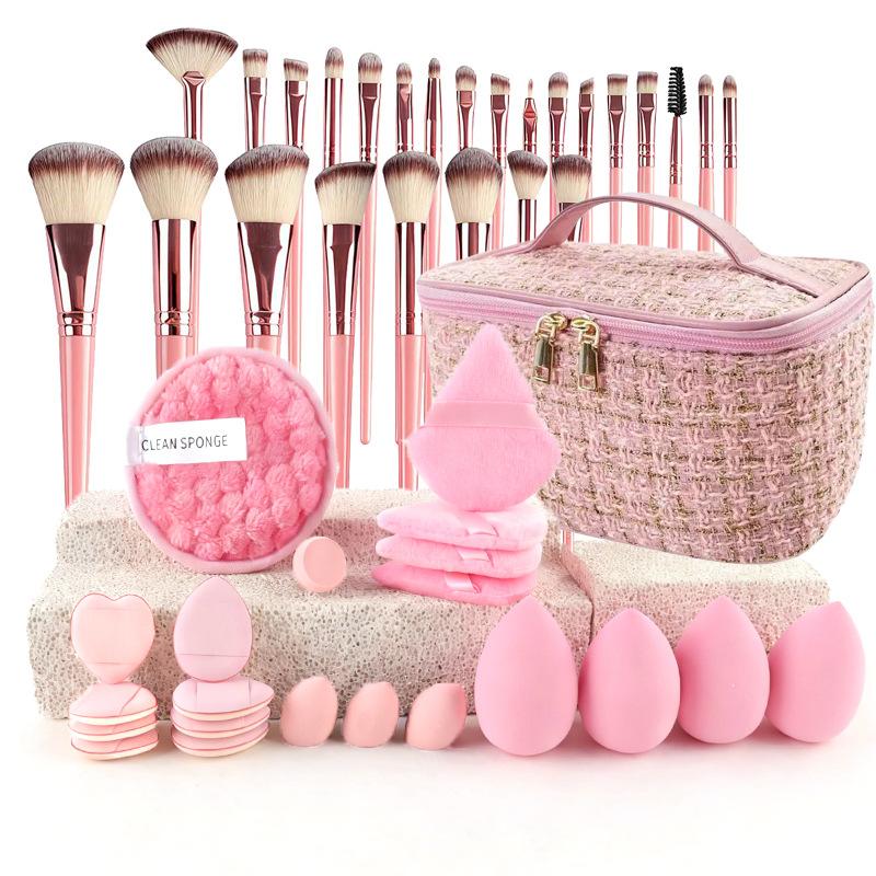 Makeup Brush Set Chic Fragrance Style Beauty Tools Kit Portable Travel Cosmetic Bag Puff Toiletry Makeup Accessories Set