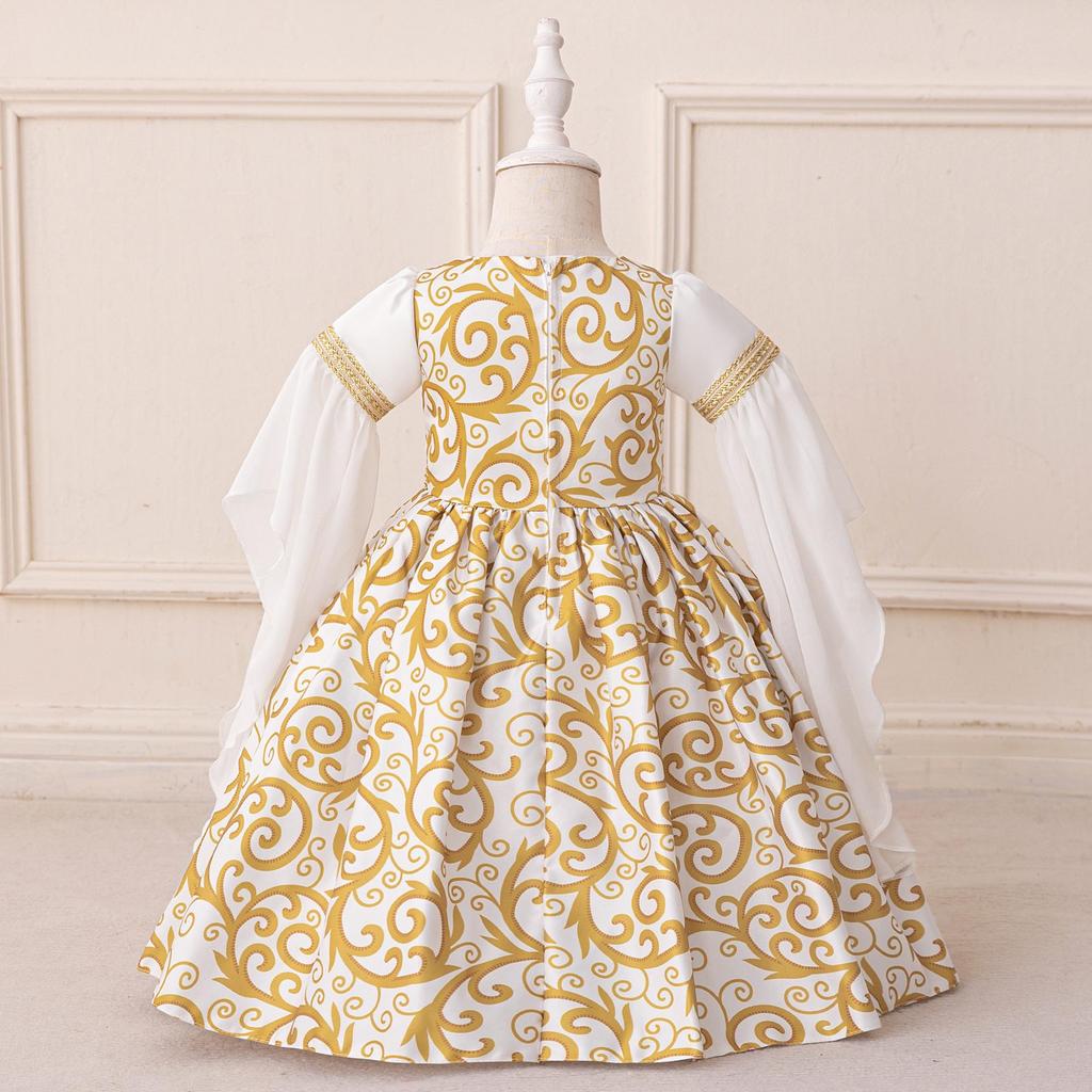 Middle Eastern Muslim Princess Evening Dress for Toddlers - White Patchwork Design