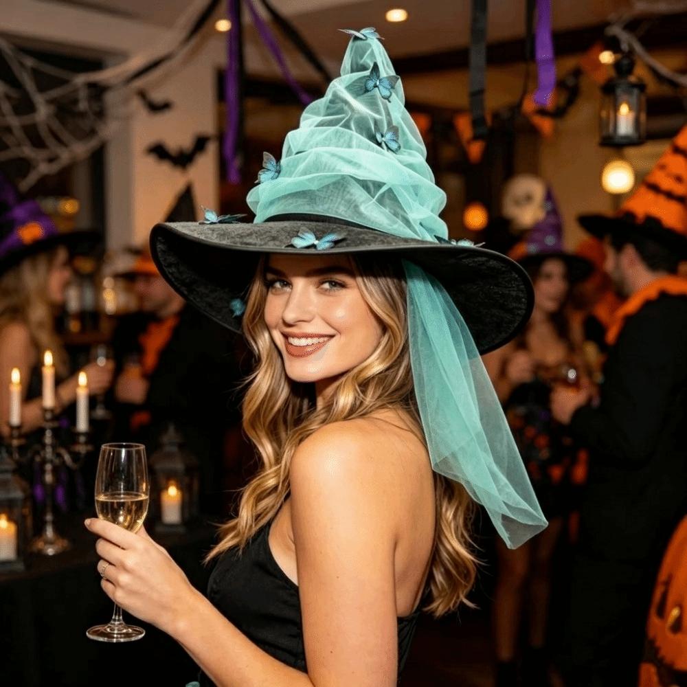 Pleated Halloween Party Butterfly Witch Durable Wizard Cap 12 Butterflies Witch Hat  Masquerade