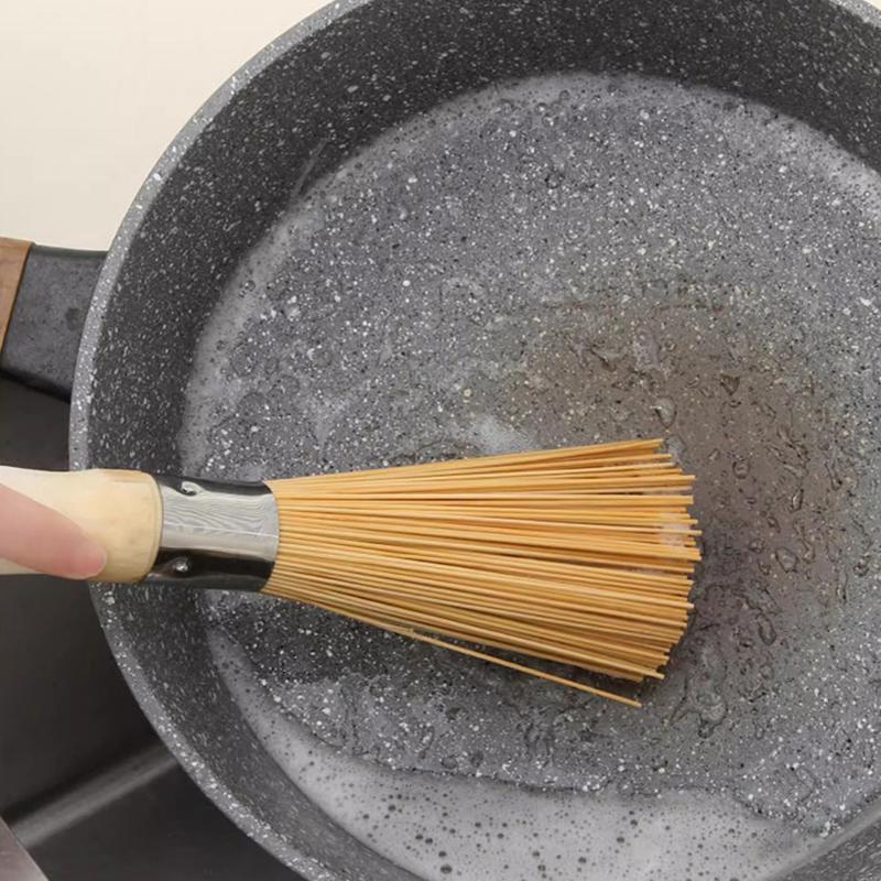 1Pcs Natural Bamboo Pot Brush Long Handle Wok Cleaning Brush Dish Brush Kitchen Tool Supplies For Home Restaurant