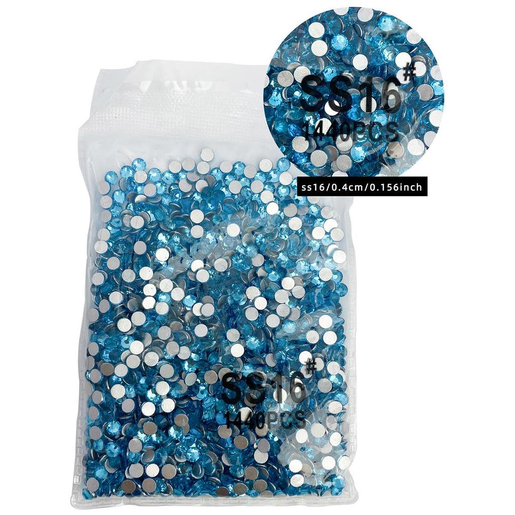 Blue Glass Nail Art Rhinestone Box Set - 12/6 Grids, Various Sizes, Flat-back Nail Decorations