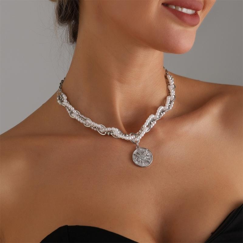 Star Pearls Chokers Necklace Sturdy Alloy Chain Delicate Adjustable Length Daily Accessory