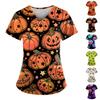Women's Fashion Halloween Printed Short Sleeve V-neck Tops Working Pocket Blouse