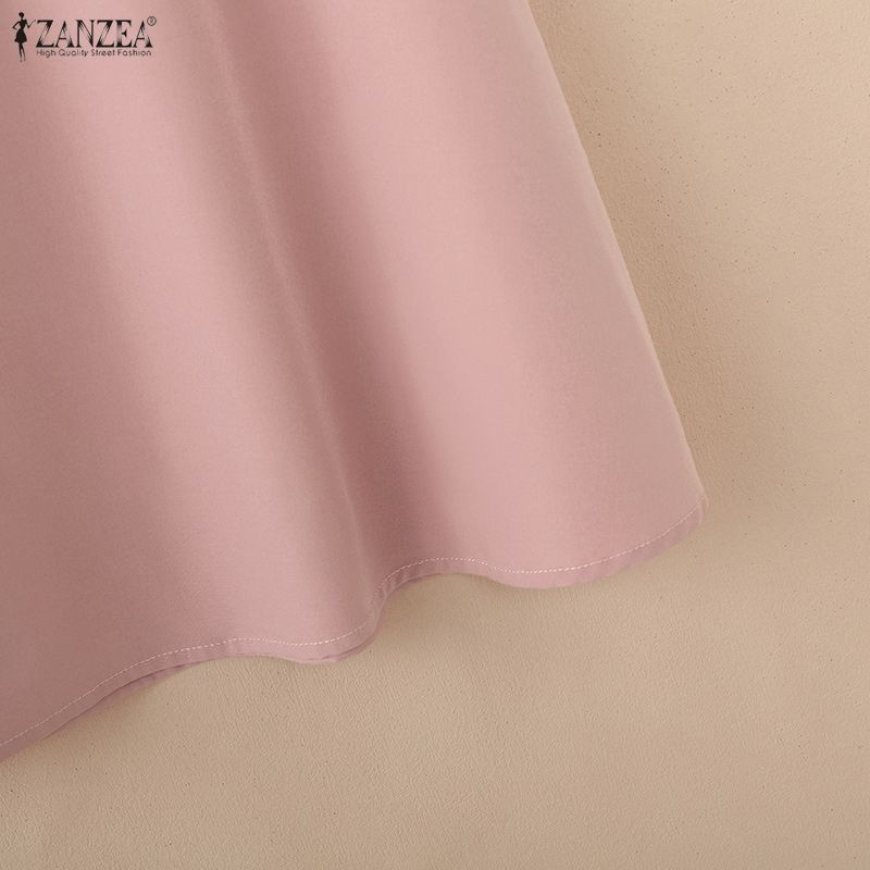 ZANZEA Saias midi soltas de cor sólida e cintura elástica casual feminina