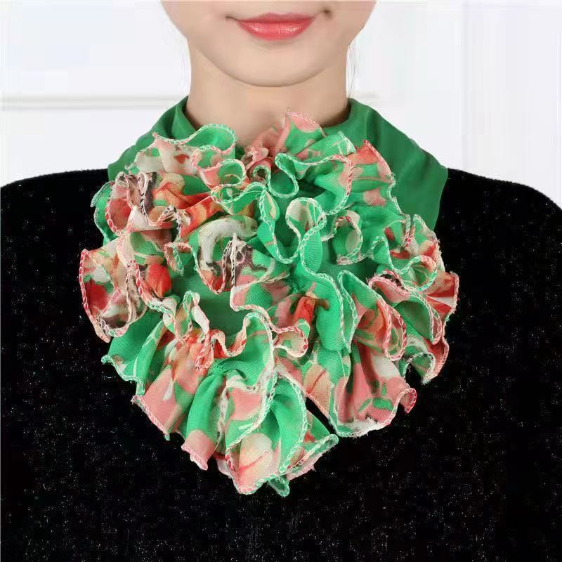 Korean Floral Chiffon Neck Guard False Collar Hedging Scarf Summer Women Ice Silk Protect Cervical Elastic Bib Headneck P51