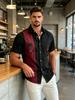 Printed Design – Not Textured European and American Men's Casual Short-Sleeve Shirt with Music Element Pattern Digital Print, Lapel Cardigan,