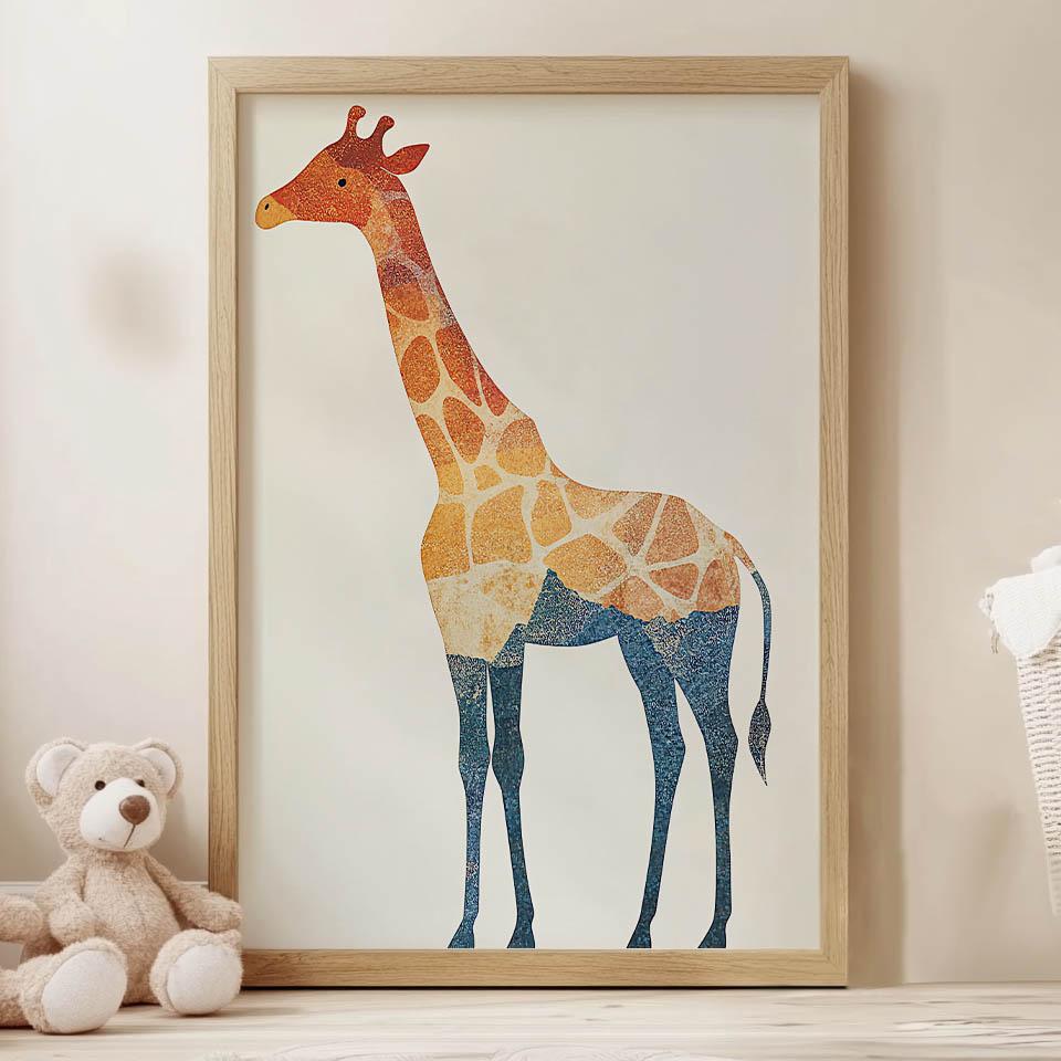 Plakat Mozaikowa Żyrafa Plakat Mozaikowa Żyrafa, 30X40 Cm, Rama Drewniana Jasny Dąb, Papier Matowy 230 Gsm