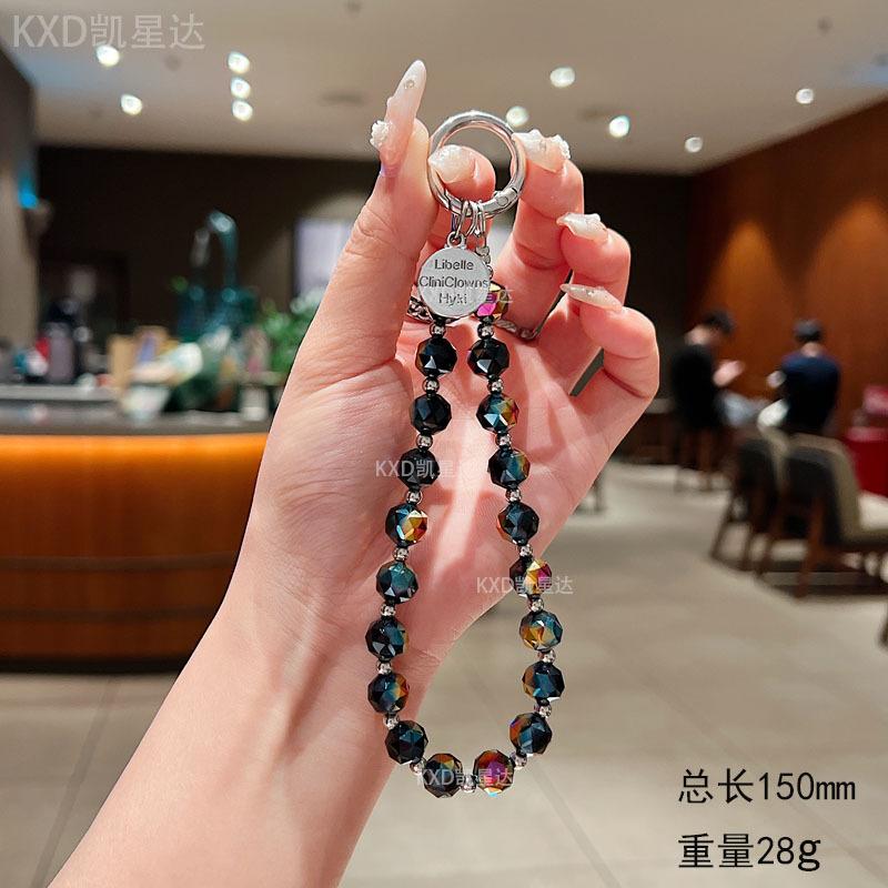 

High-end Flower Ball Multi-faceted Crystal Phone Chain Exquisite Luxury Bag Pendant Handheld Chain Keychain for Women 【Transparent Black】Fl