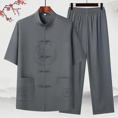 Camicie da uomo stile cinese + Pantaloni Estate Lino Abbigliamento sportivo Casual Set da 2 pezzi
