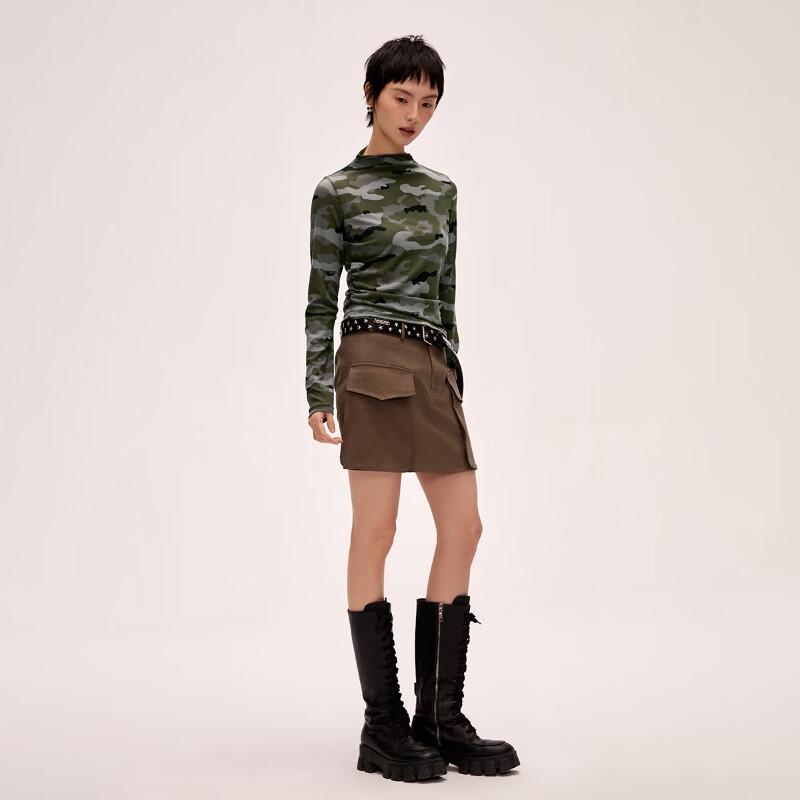 ONLY Women's 2024 Spring Semi-Sheer Camouflage Mock Neck Long Sleeve Tee