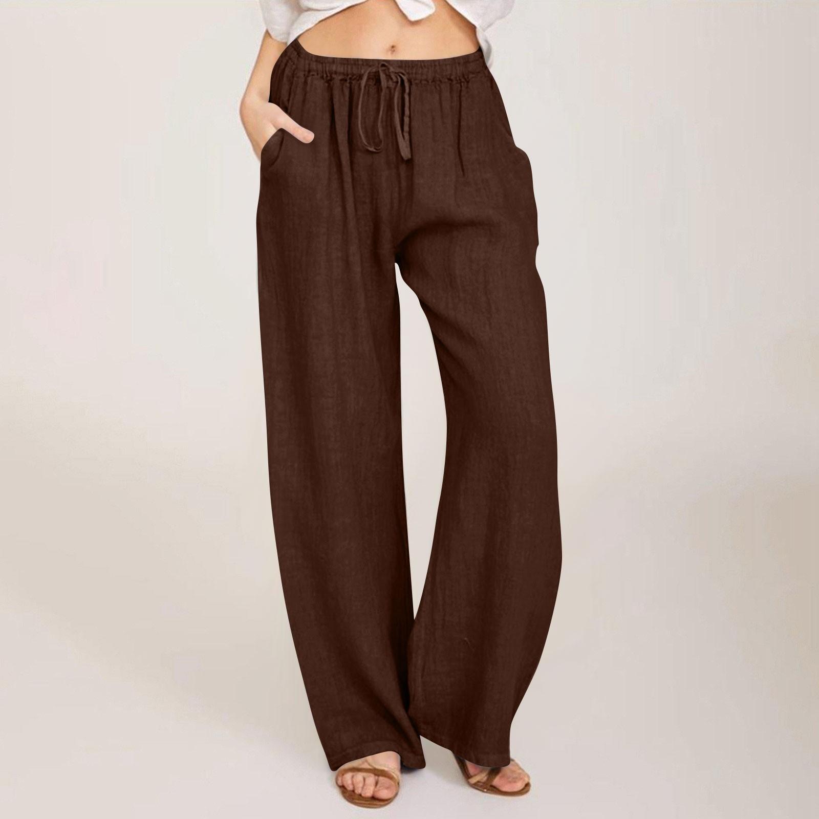 

Женские повседневные прямые брюки, однотонные повседневные длинные брюки с карманами L кофейный