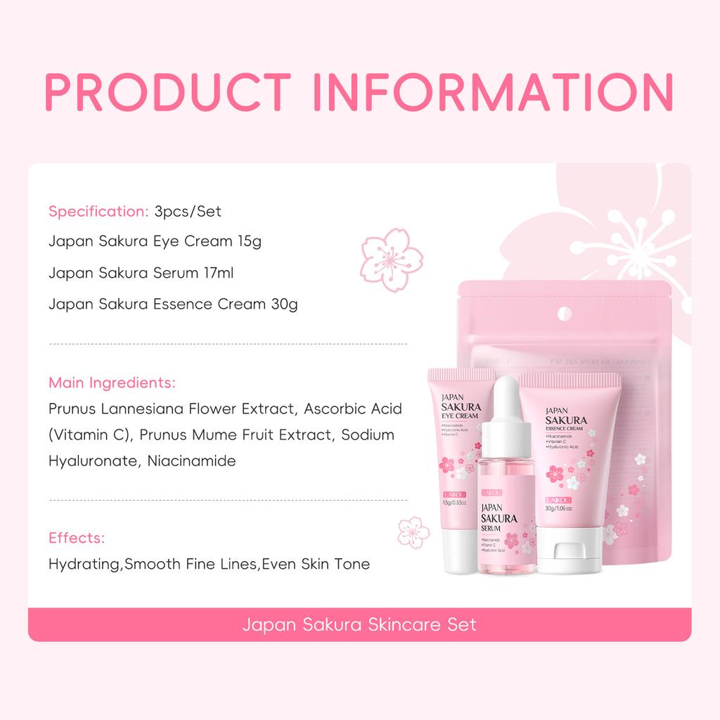Sakura Skin Care Sets & Kits with Cleanser,Serum,Eye Cream,essence Cream Beauty Products for Women Gift Sets Routine Travel Kit